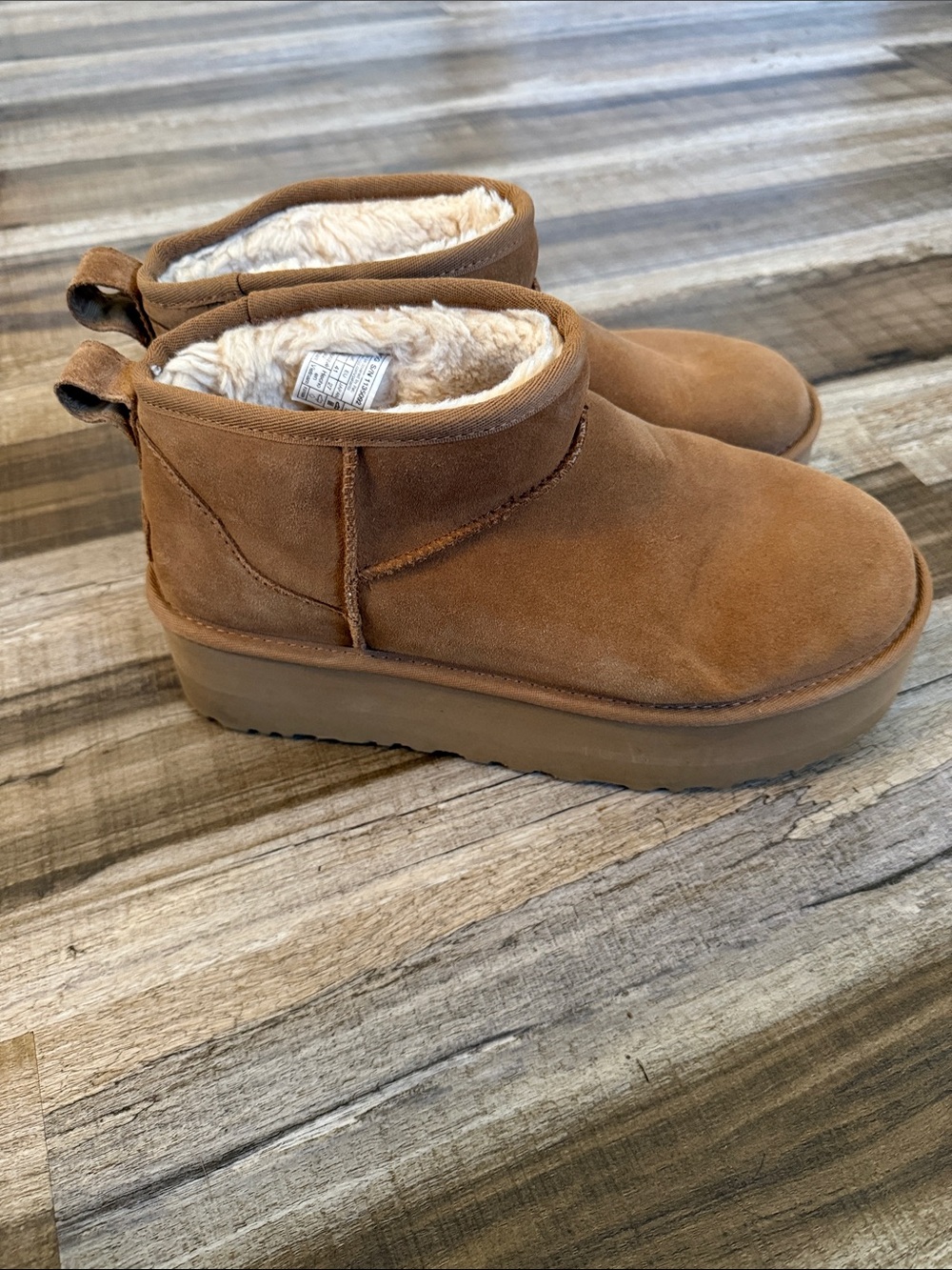 UGG Cozy Suede Platform Ankle Booties in Chestnut Brown